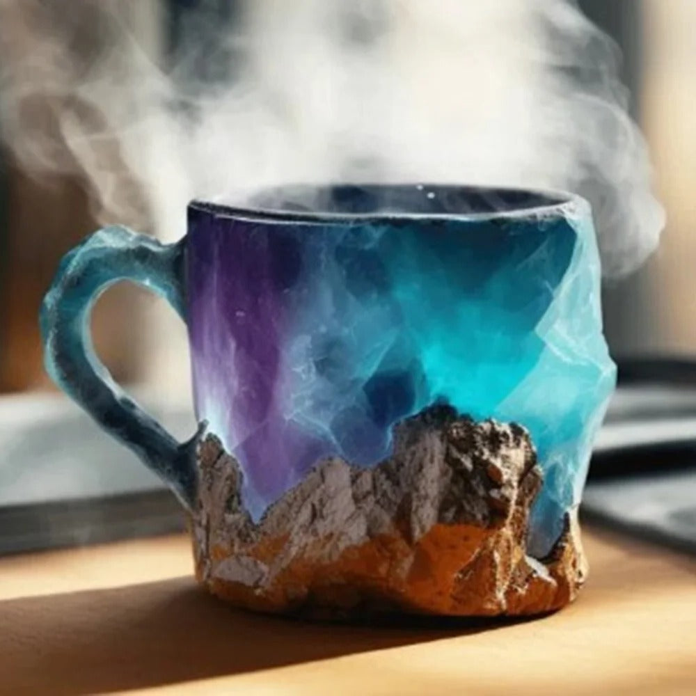 Geode Crystal Mug – Natural Amethyst Purple Resin Coffee Cup Ergonomic Handle Kitchen Drinkware