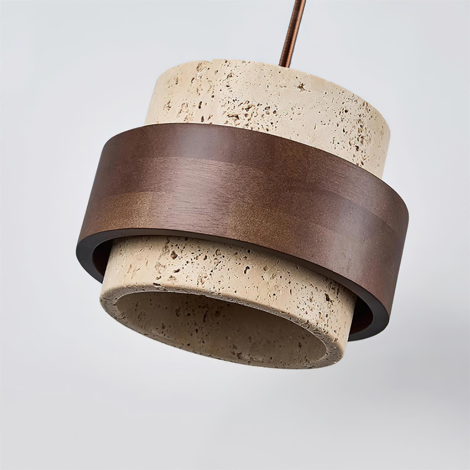 Eaden Travertine Pendant Lamp – Natural Stone Pendant Light With Walnut Wood Band Modern Living