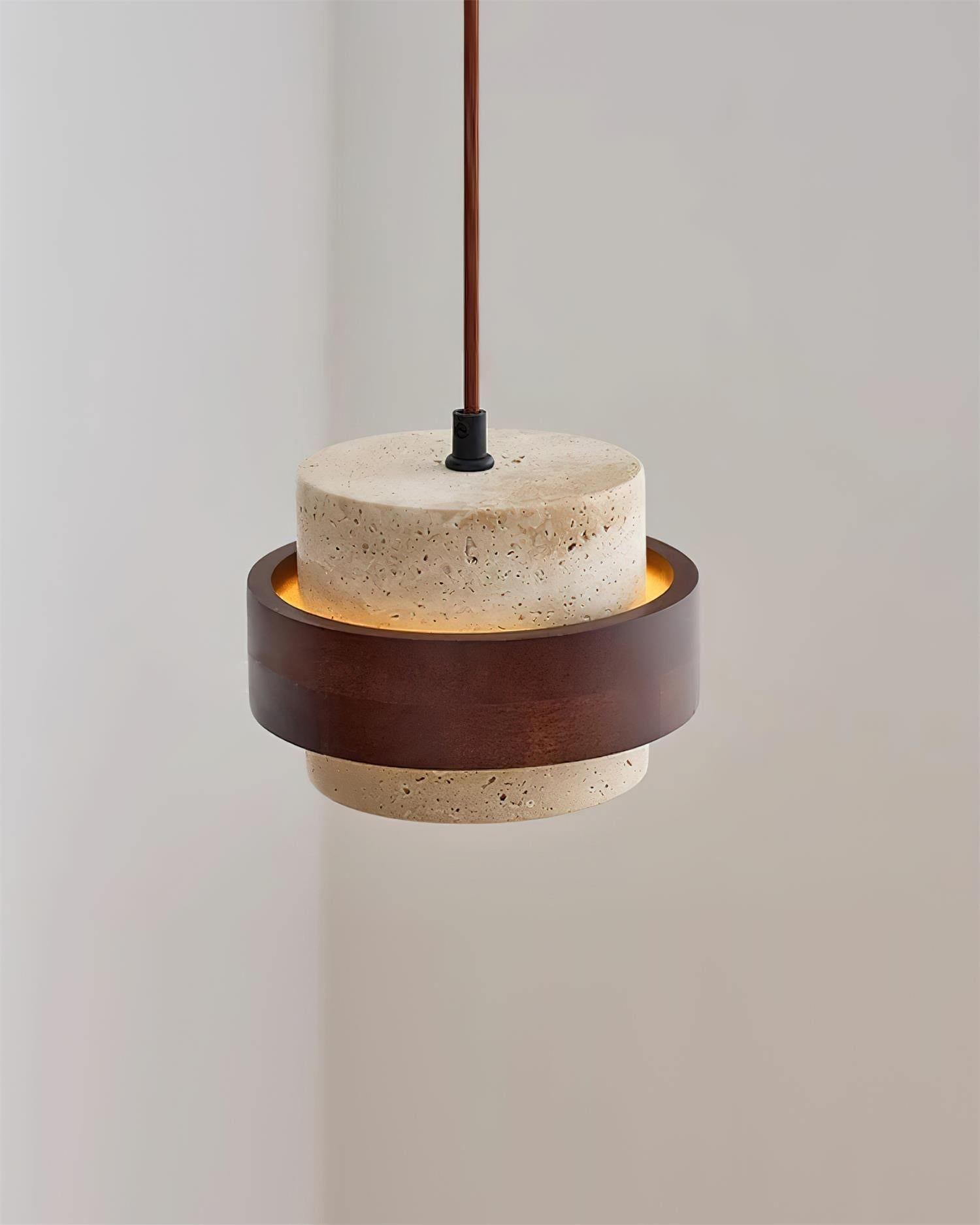 Eaden Travertine Pendant Lamp – Natural Stone Pendant Light With Walnut Wood Band Modern Living