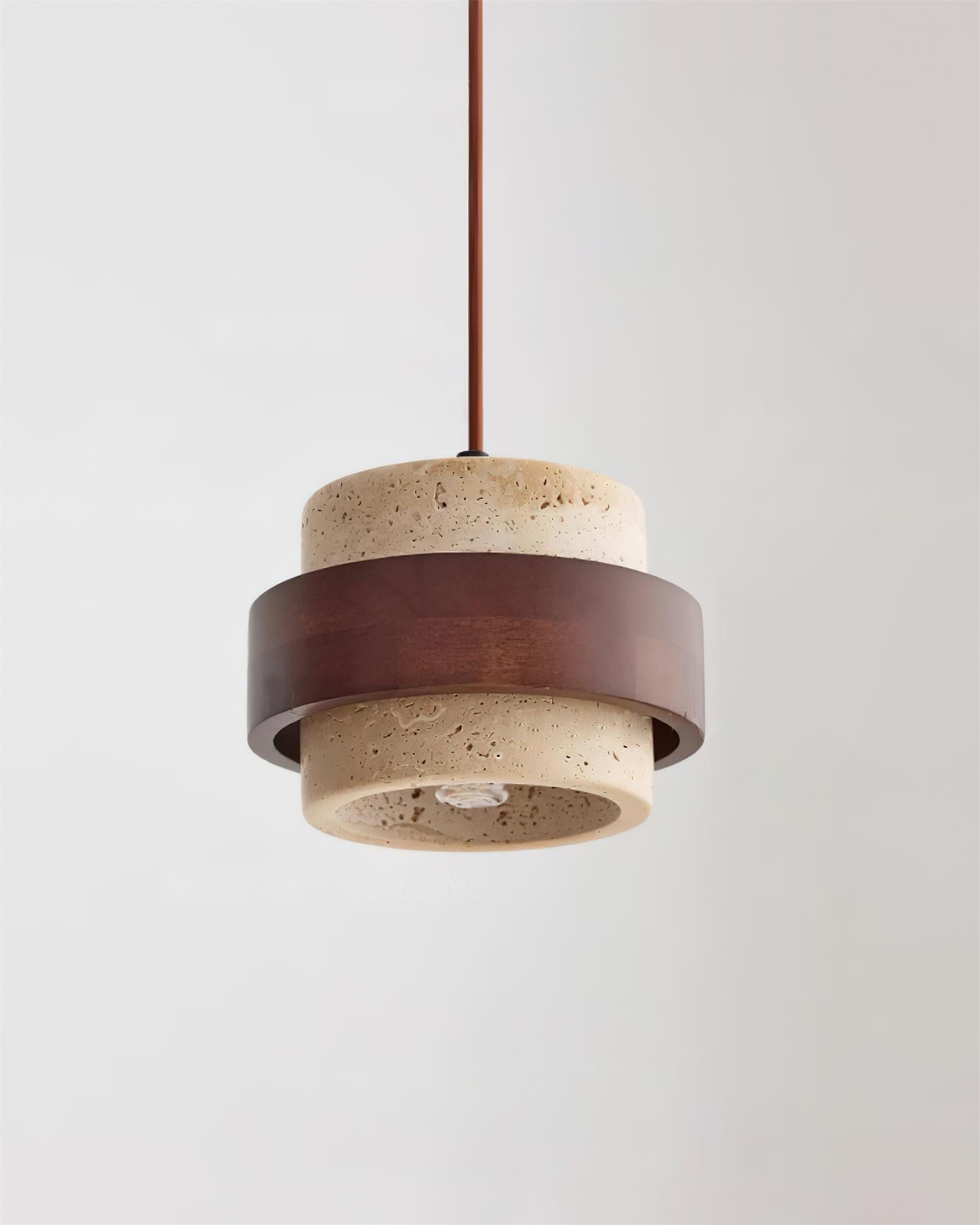 Eaden Travertine Pendant Lamp – Natural Stone Pendant Light With Walnut Wood Band Modern Living
