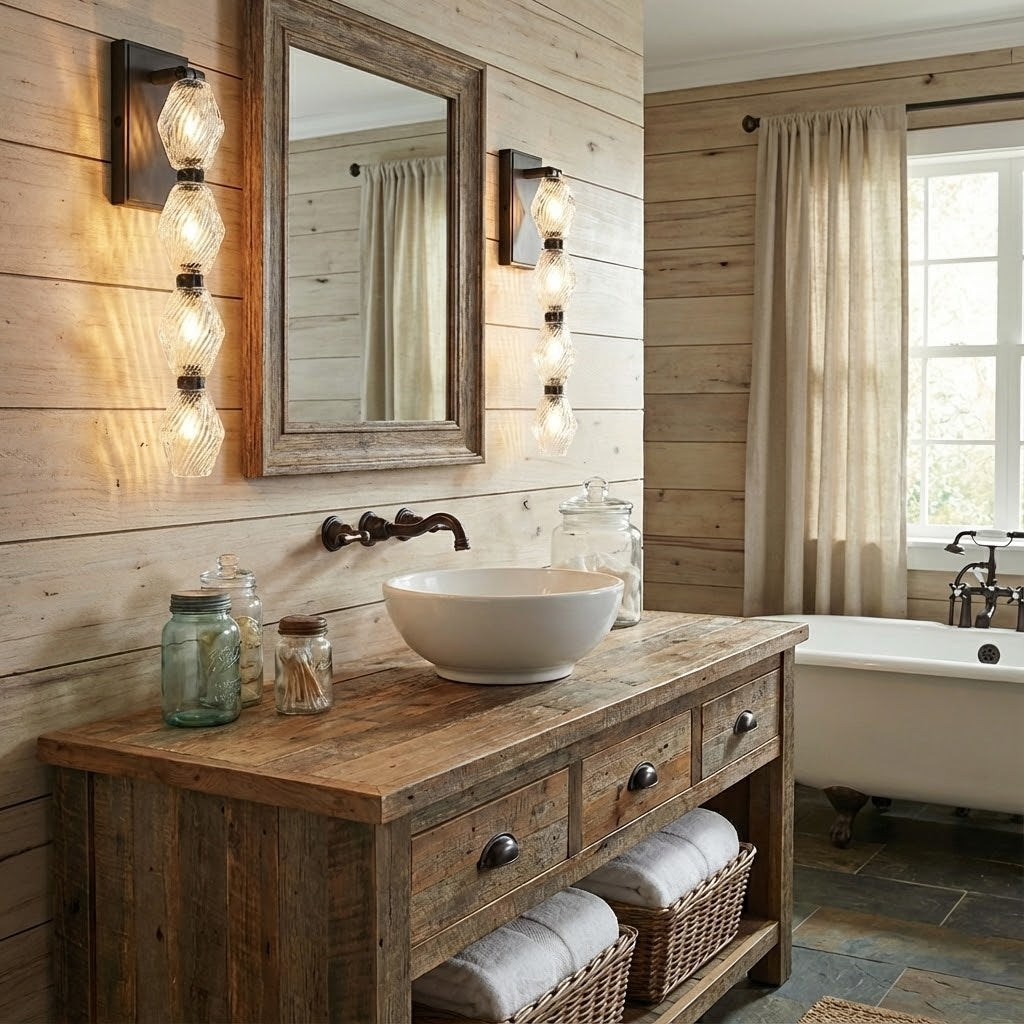 Aurelia Stacked Glass Wall Lamp – Modern Gold Vertical Bathroom Vanity Sconce Fixture