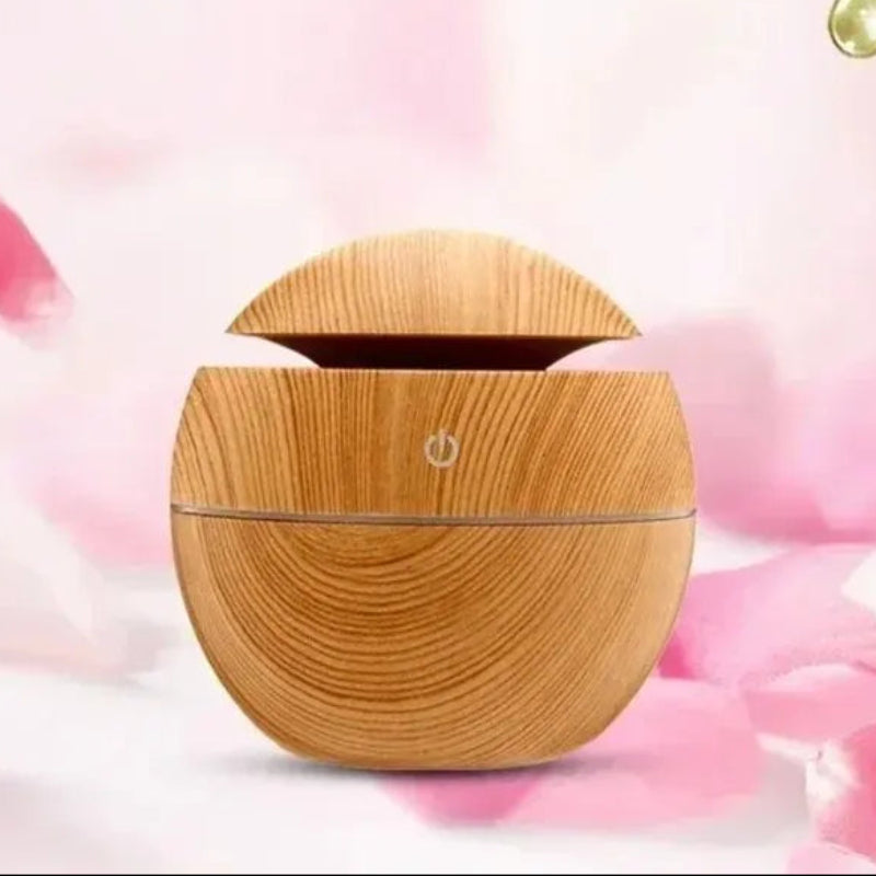 Spheris Globe Aromatherapy Diffuser – Wood Grain Ultrasonic Cool Mist Humidifier USB LED Light Bedroom Living Room
