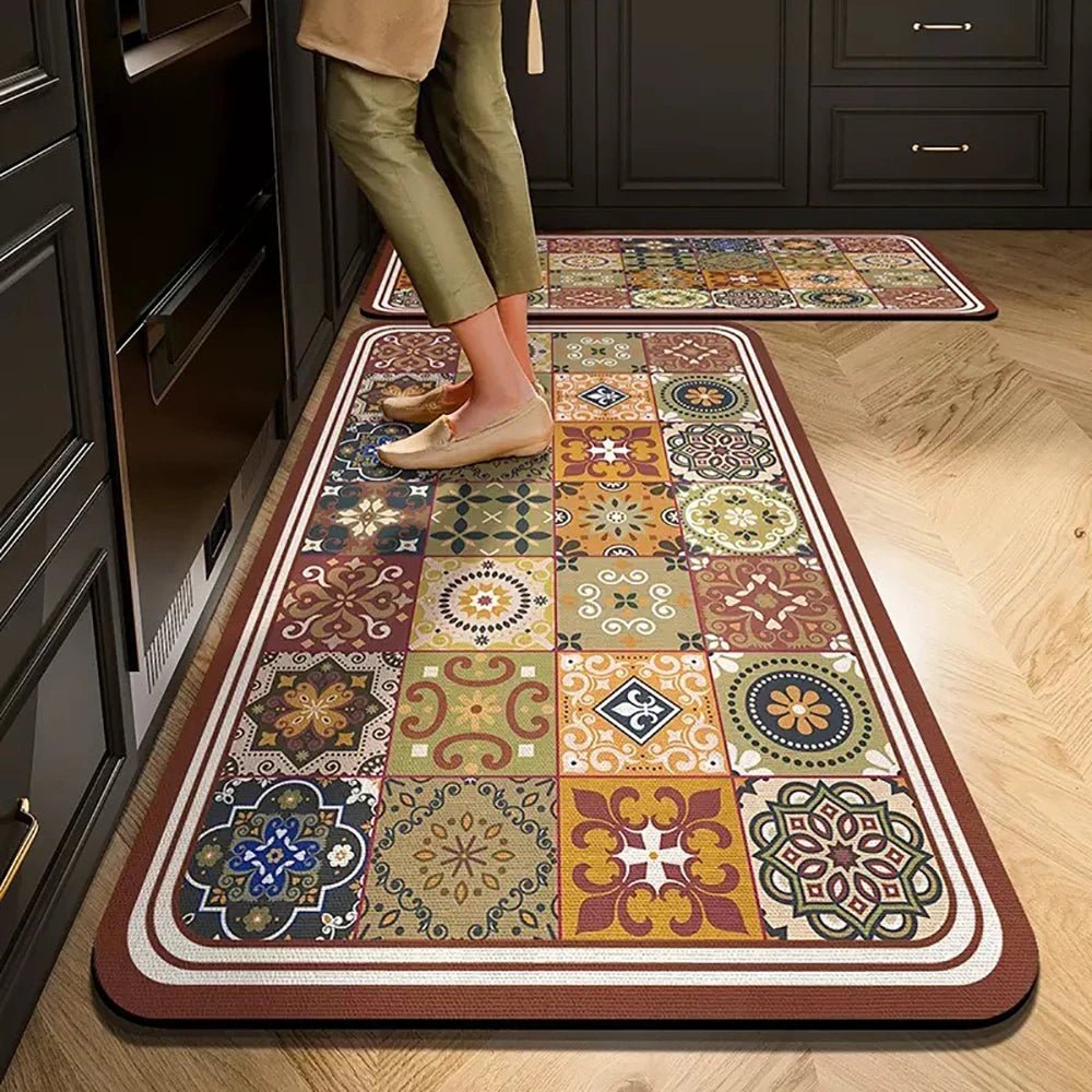 Lattica Kitchen Floor Mat – Geometric Basketweave Crystal Velvet Non-Slip Absorbent Runner Rug