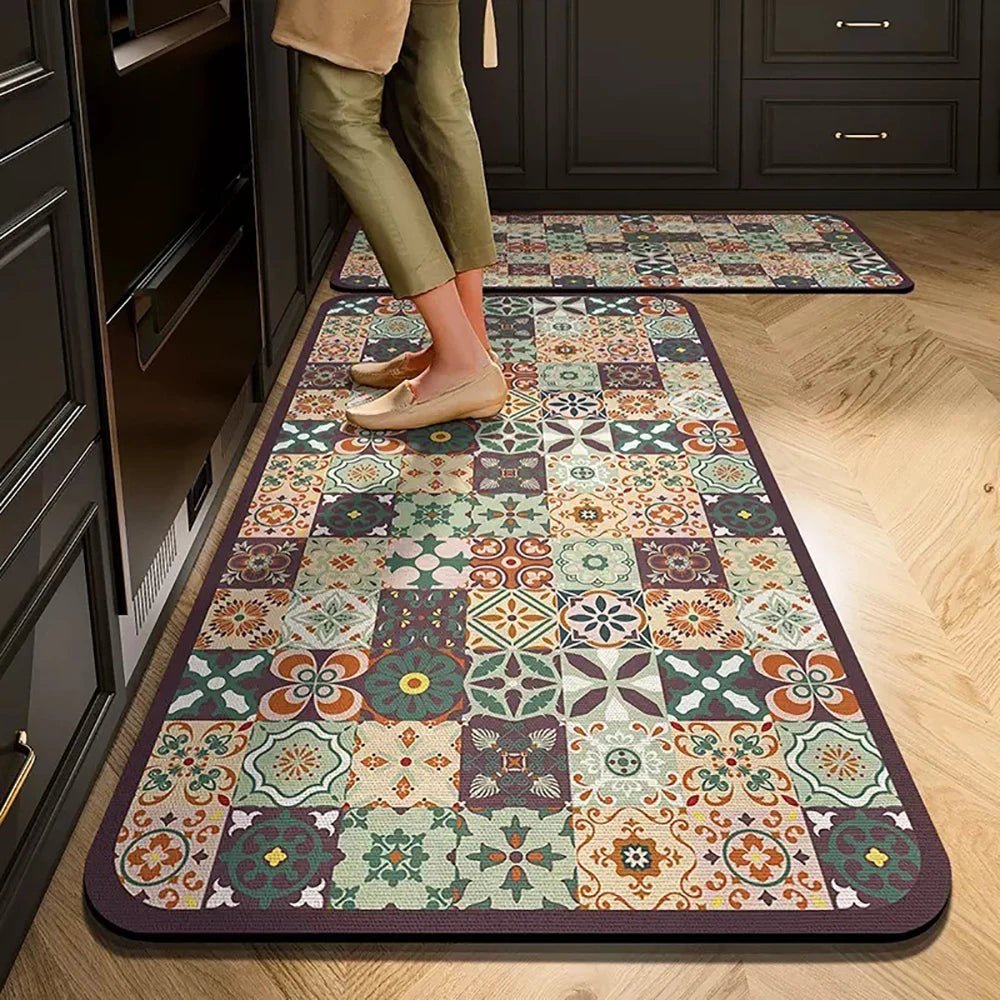 Lattica Kitchen Floor Mat – Geometric Basketweave Crystal Velvet Non-Slip Absorbent Runner Rug