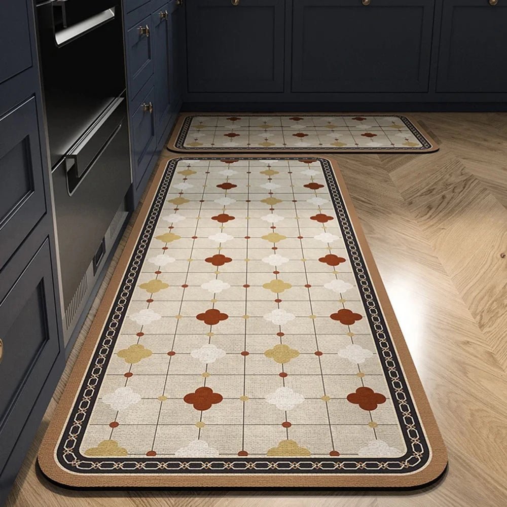 Lattica Kitchen Floor Mat – Geometric Basketweave Crystal Velvet Non-Slip Absorbent Runner Rug
