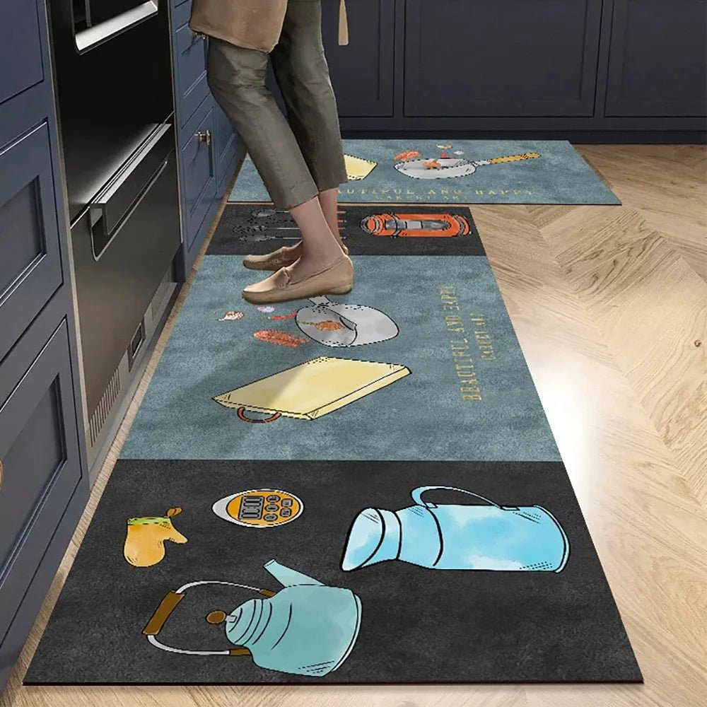 Lattica Kitchen Floor Mat – Geometric Basketweave Crystal Velvet Non-Slip Absorbent Runner Rug
