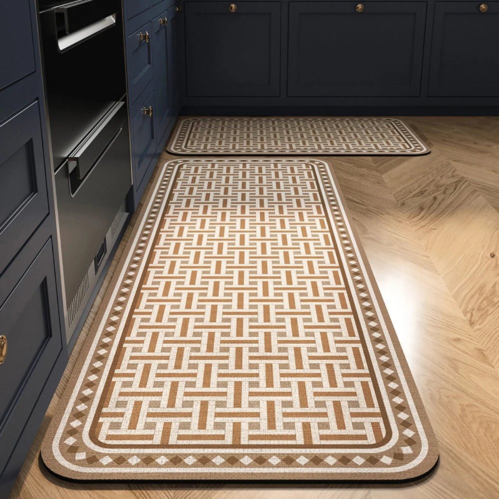 Lattica Kitchen Floor Mat – Geometric Basketweave Crystal Velvet Non-Slip Absorbent Runner Rug