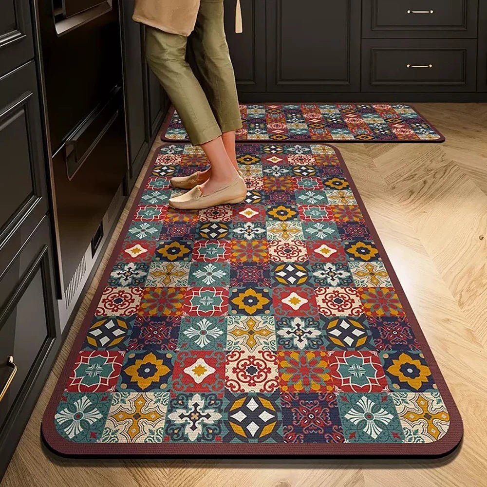 Lattica Kitchen Floor Mat – Geometric Basketweave Crystal Velvet Non-Slip Absorbent Runner Rug