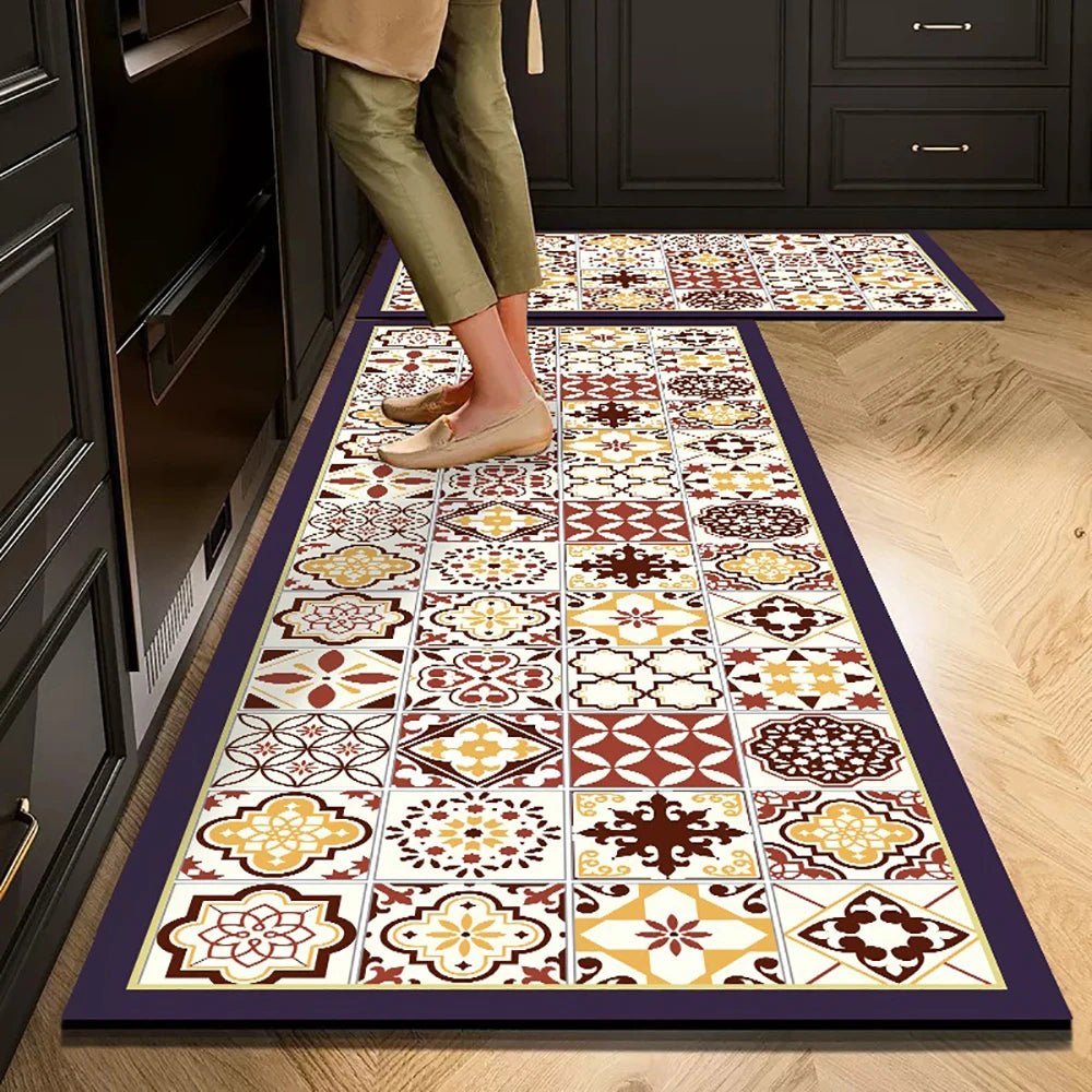 Lattica Kitchen Floor Mat – Geometric Basketweave Crystal Velvet Non-Slip Absorbent Runner Rug