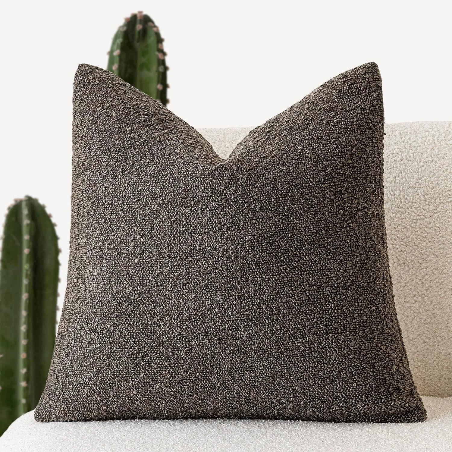Breckton Textured Throw Pillow Cover – Scandinavian Charcoal Gray Boucle Cushion Living Room Bedroom Decor