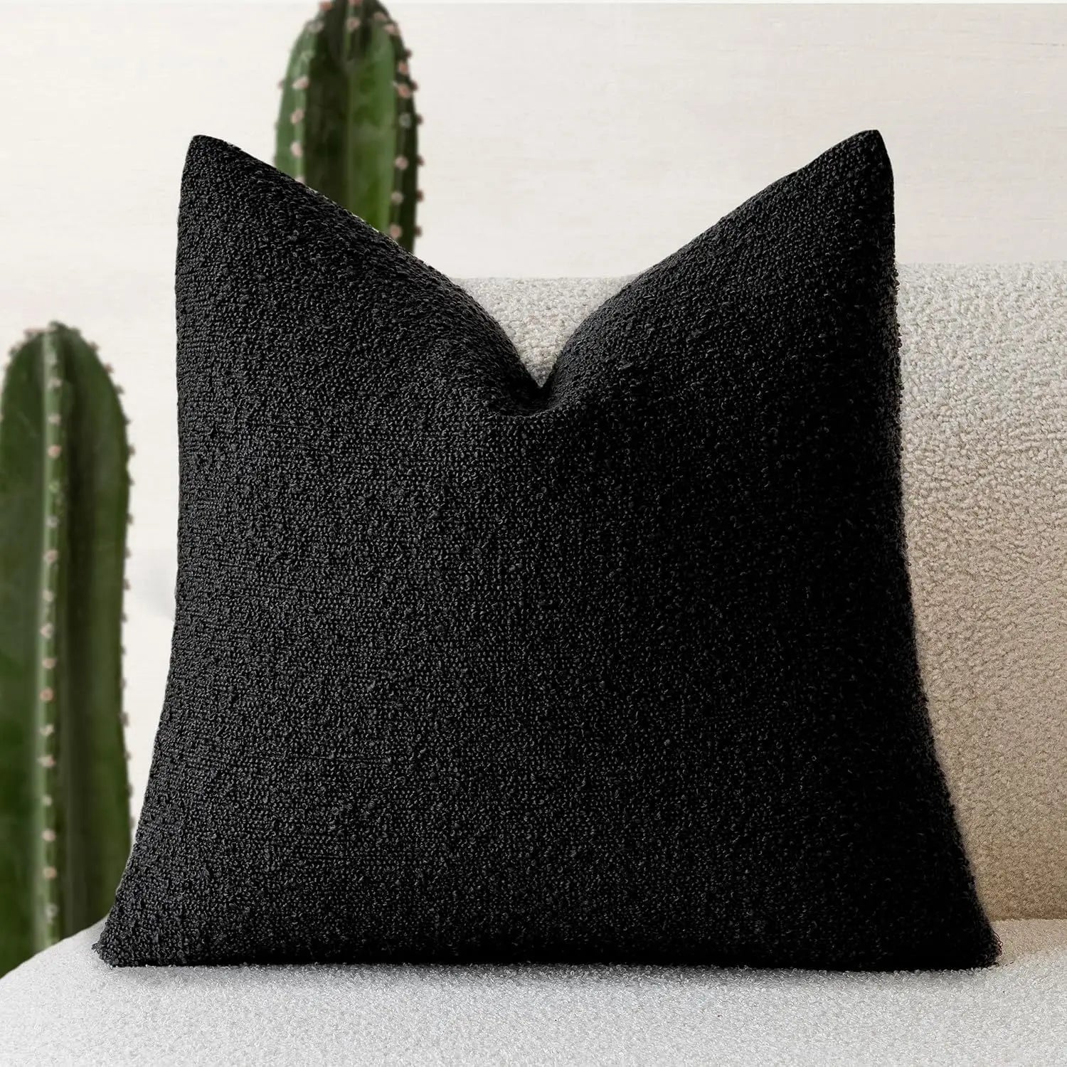 Breckton Textured Throw Pillow Cover – Scandinavian Charcoal Gray Boucle Cushion Living Room Bedroom Decor