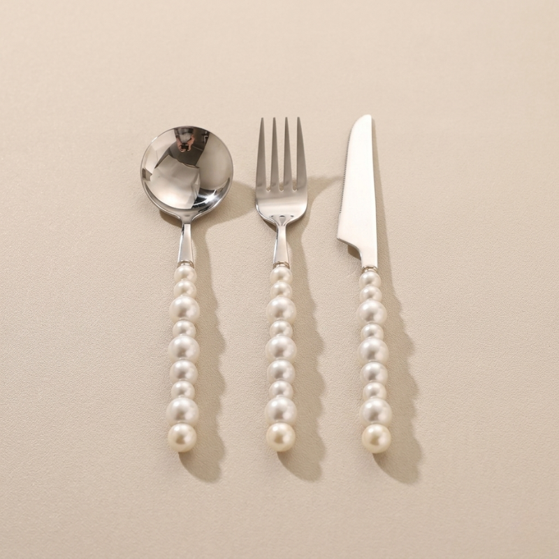 Eloisa Pearl Cutlery Set – Stainless Steel Flatware Silverware Elegant Dining Kitchen Table Decor
