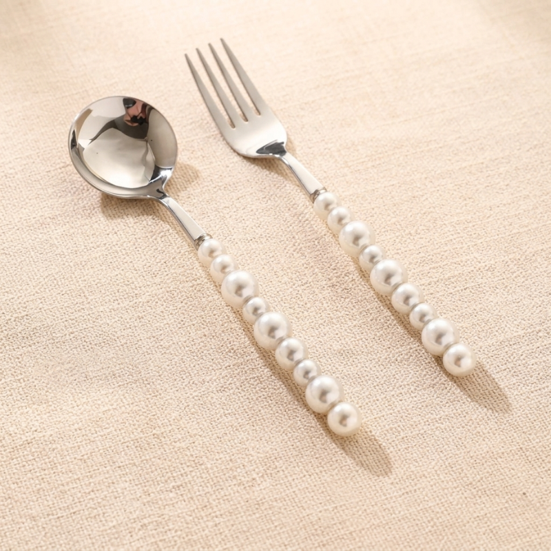 Eloisa Pearl Cutlery Set – Stainless Steel Flatware Silverware Elegant Dining Kitchen Table Decor
