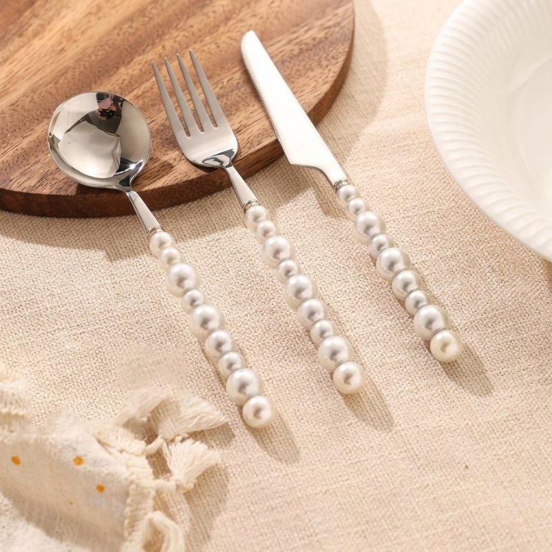 Eloisa Pearl Cutlery Set – Stainless Steel Flatware Silverware Elegant Dining Kitchen Table Decor