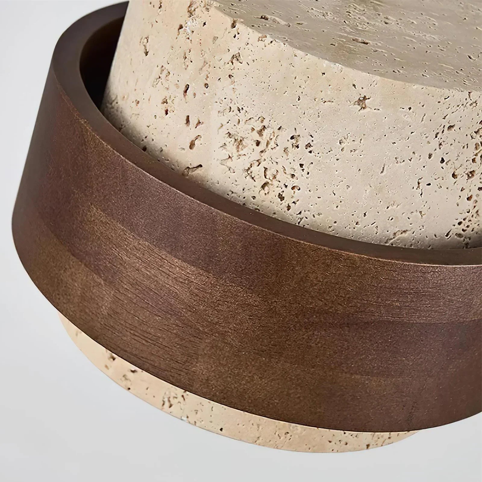 Travertine Cylinder Wall Sconce – Natural Travertine Wall Light Walnut Ring Matte Black Arm Diffused Light