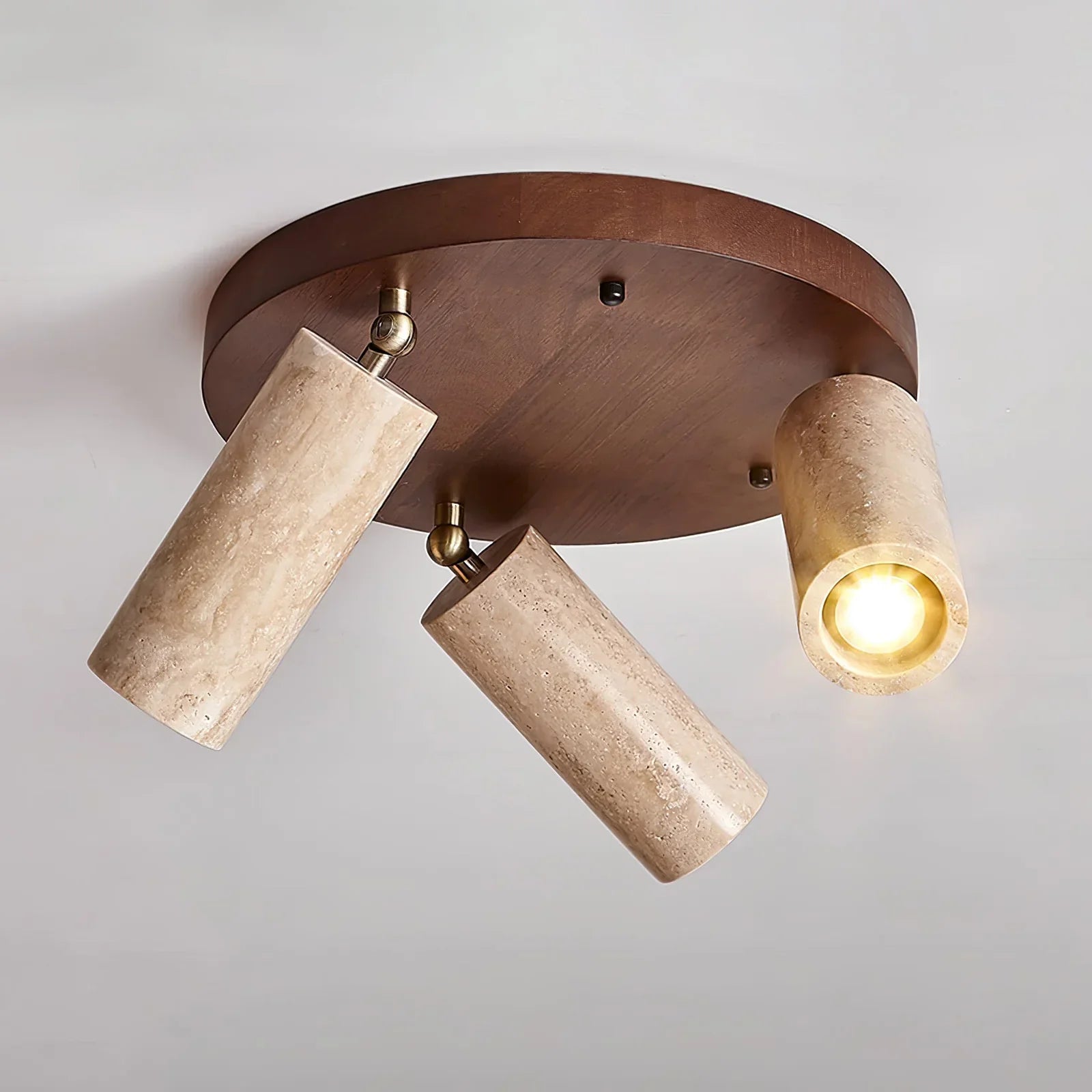 Terra Cylinder Ceiling Light – Three Flush Adjustable Cylindrical Spotlights Travertine Finish