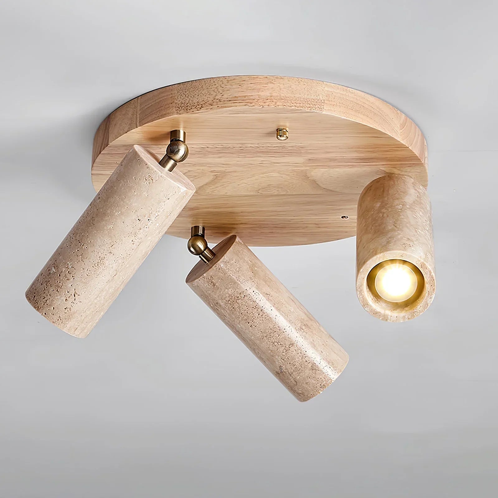 Terra Cylinder Ceiling Light – Three Flush Adjustable Cylindrical Spotlights Travertine Finish