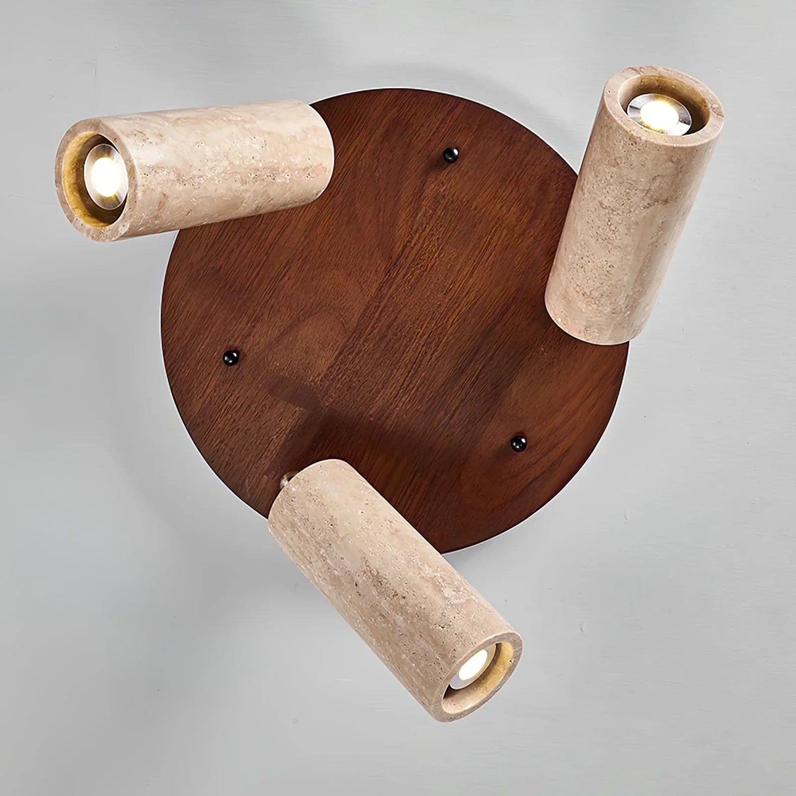 Terra Cylinder Ceiling Light – Three Flush Adjustable Cylindrical Spotlights Travertine Finish