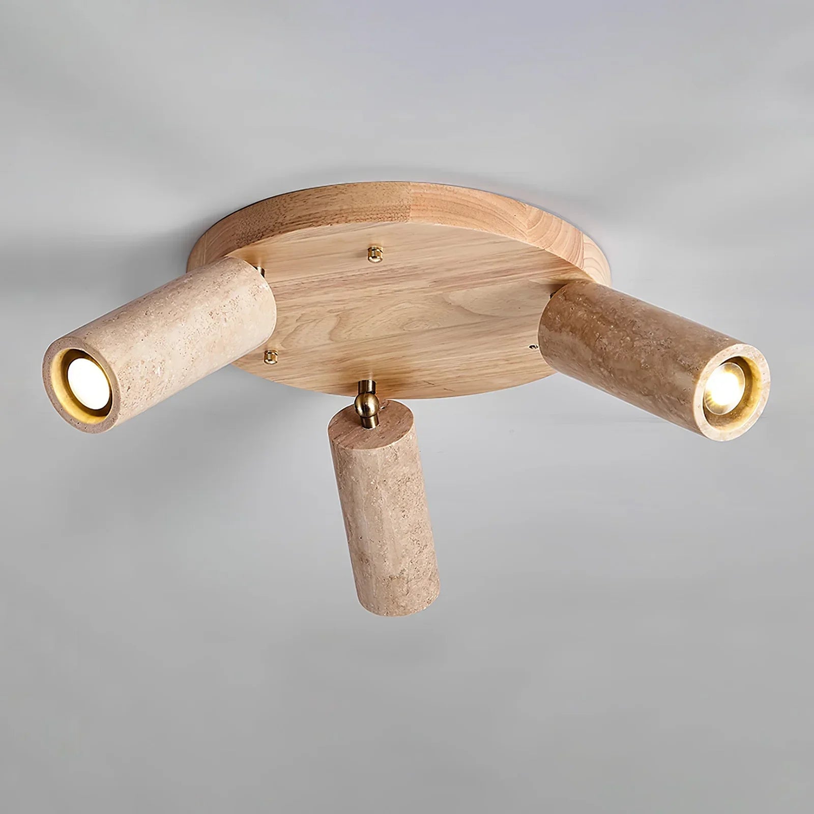 Terra Cylinder Ceiling Light – Three Flush Adjustable Cylindrical Spotlights Travertine Finish
