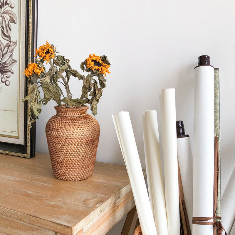 Tessaro Woven Vase – Handcrafted Rattan Decorative Vase Natural Wicker Table Centerpiece Boho