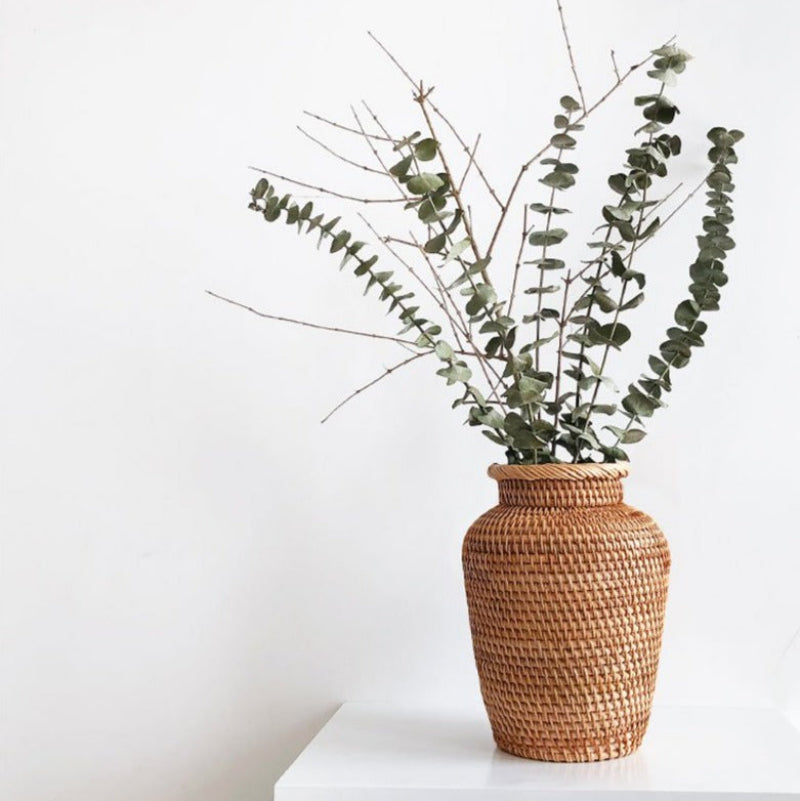 Tessaro Woven Vase – Handcrafted Rattan Decorative Vase Natural Wicker Table Centerpiece Boho