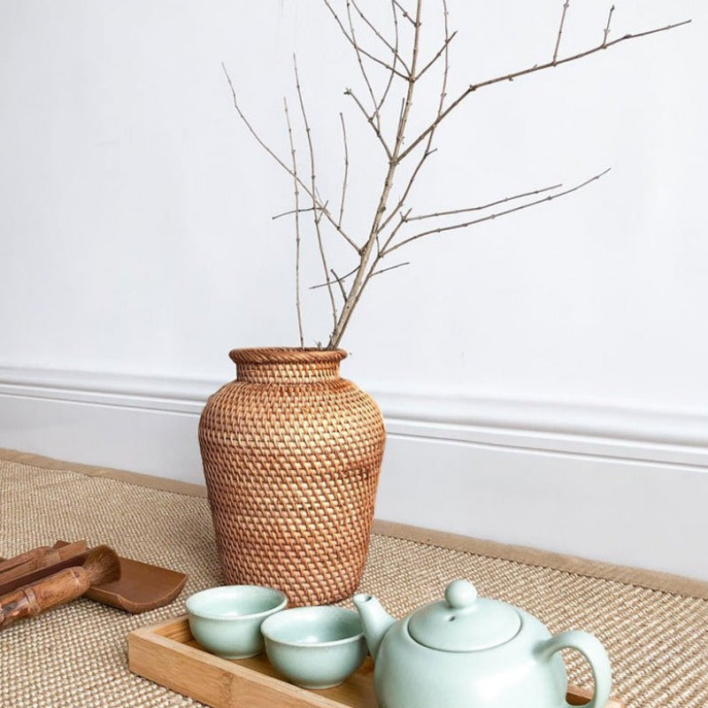 Tessaro Woven Vase – Handcrafted Rattan Decorative Vase Natural Wicker Table Centerpiece Boho