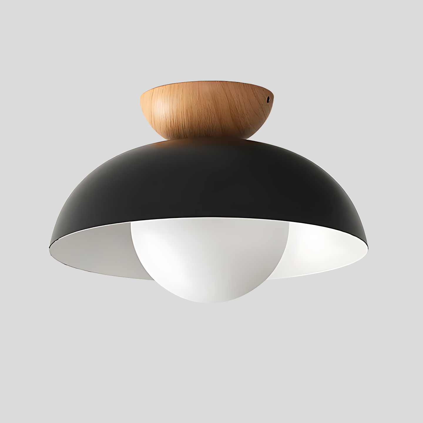 Scandi Wood Dome Semi-Flush Ceiling Light – Modern Nordic Fixture with Warm Glow