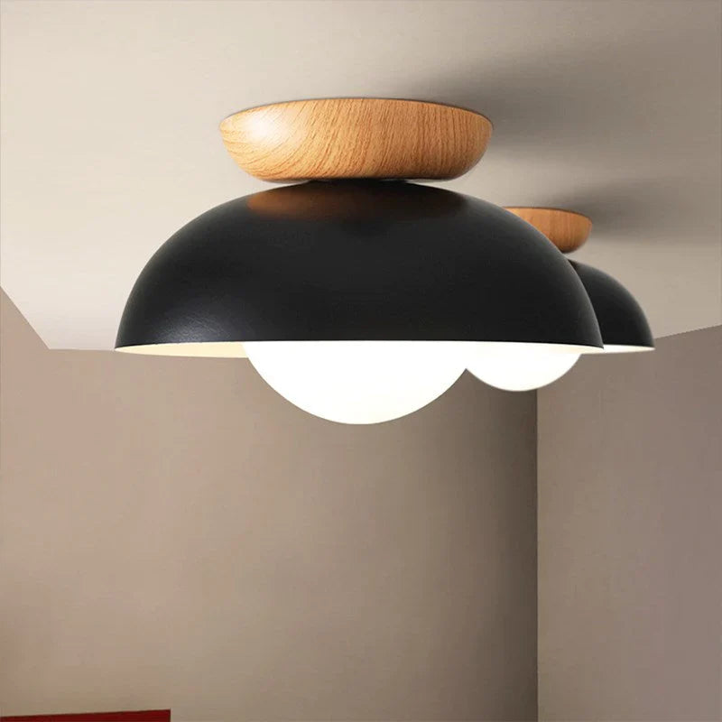 Scandi Wood Dome Semi-Flush Ceiling Light – Modern Nordic Fixture with Warm Glow