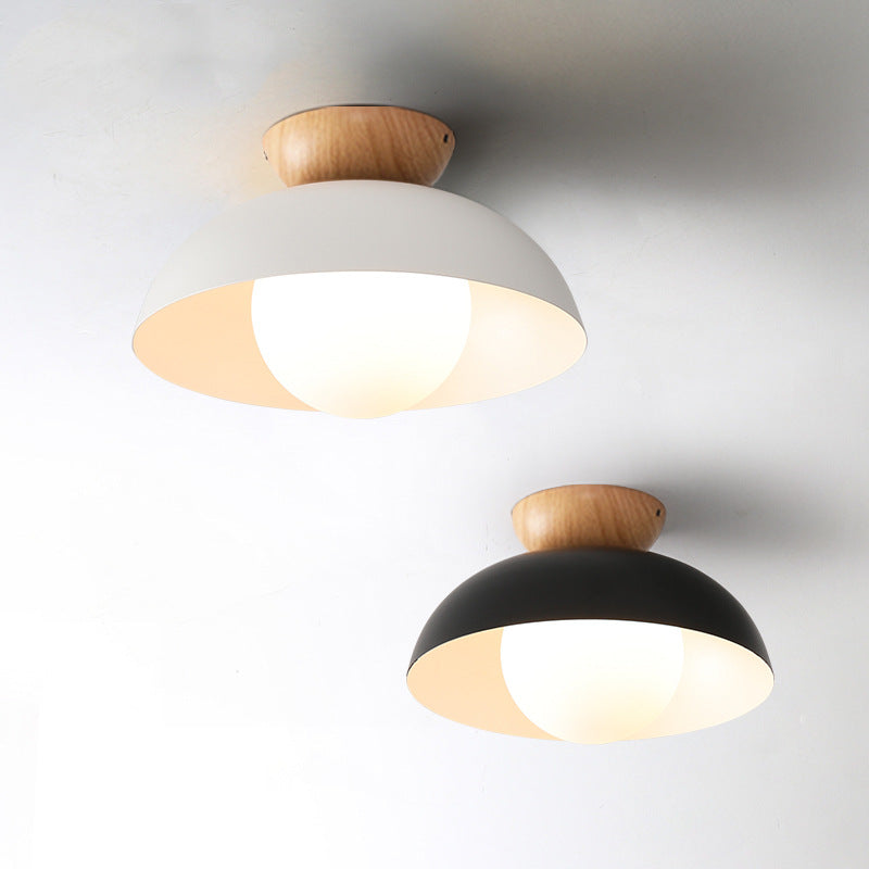 Scandi Wood Dome Semi-Flush Ceiling Light – Modern Nordic Fixture with Warm Glow