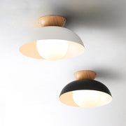 Scandi Wood Dome Semi-Flush Ceiling Light – Modern Nordic Fixture with Warm Glow