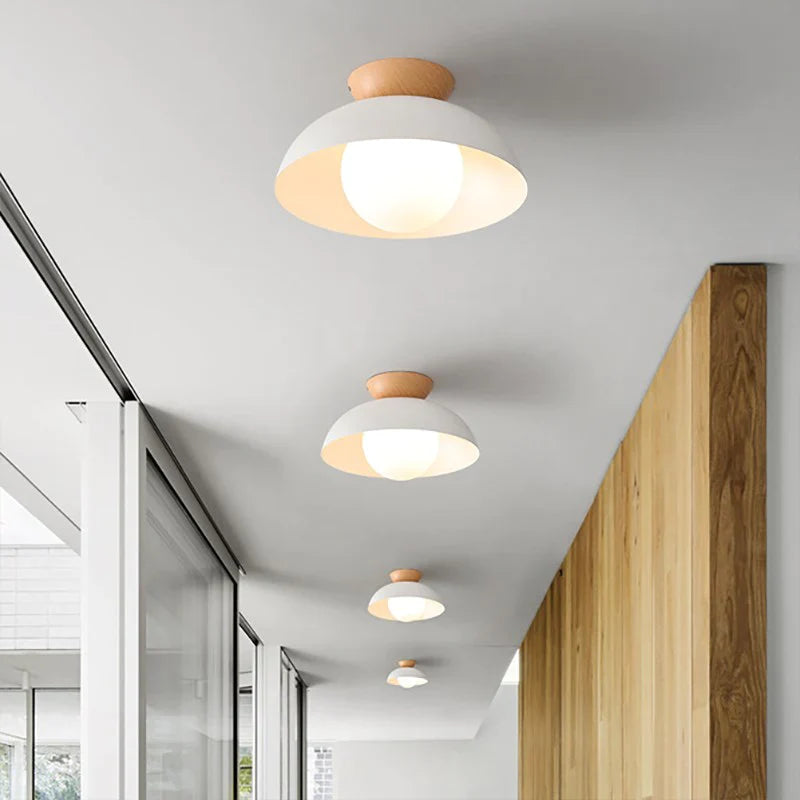 Scandi Wood Dome Semi-Flush Ceiling Light – Modern Nordic Fixture with Warm Glow