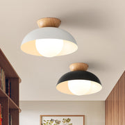 Scandi Wood Dome Semi-Flush Ceiling Light – Modern Nordic Fixture with Warm Glow