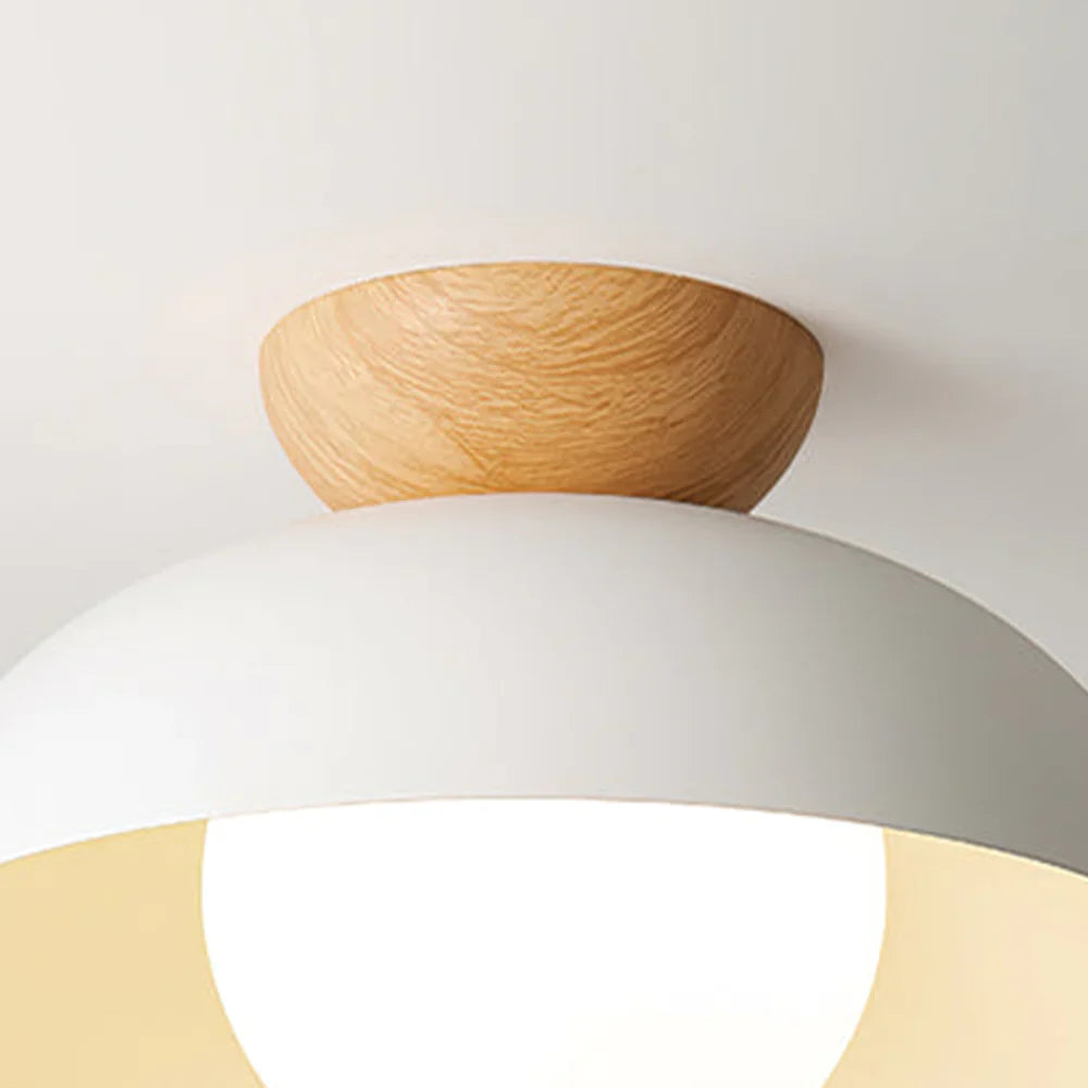 Scandi Wood Dome Semi-Flush Ceiling Light – Modern Nordic Fixture with Warm Glow