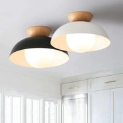 Scandi Wood Dome Semi-Flush Ceiling Light – Modern Nordic Fixture with Warm Glow