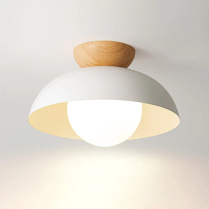 Scandi Wood Dome Semi-Flush Ceiling Light – Modern Nordic Fixture with Warm Glow