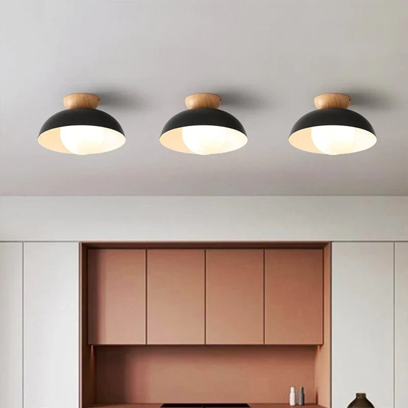 Scandi Wood Dome Semi-Flush Ceiling Light – Modern Nordic Fixture with Warm Glow