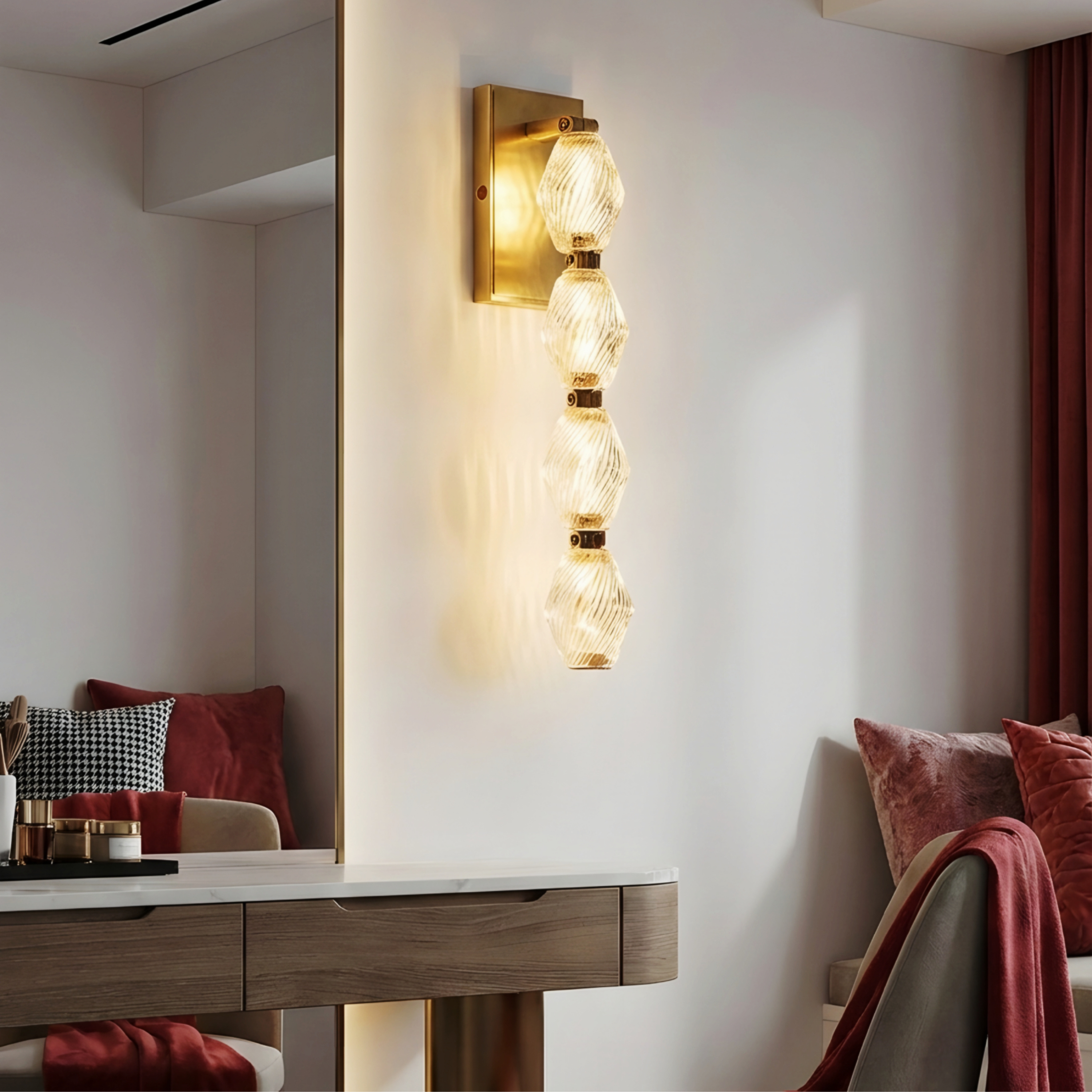 Aurelia Stacked Glass Wall Lamp – Modern Gold Vertical Bathroom Vanity Sconce Fixture