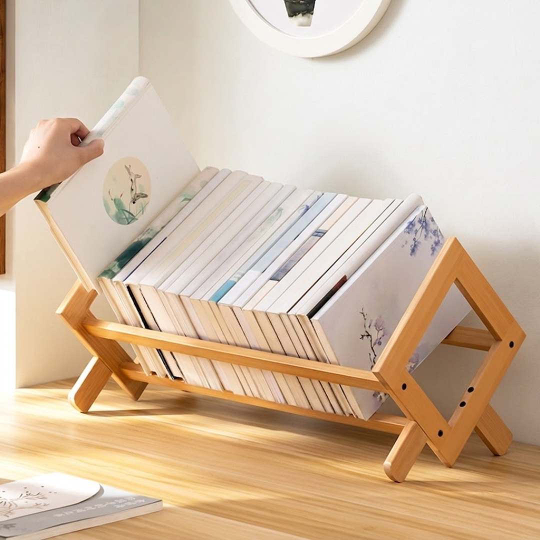Stratum Desktop Organizer Rack – Bamboo Wood Tabletop Storage Shelf Home Office Decor Display Stand