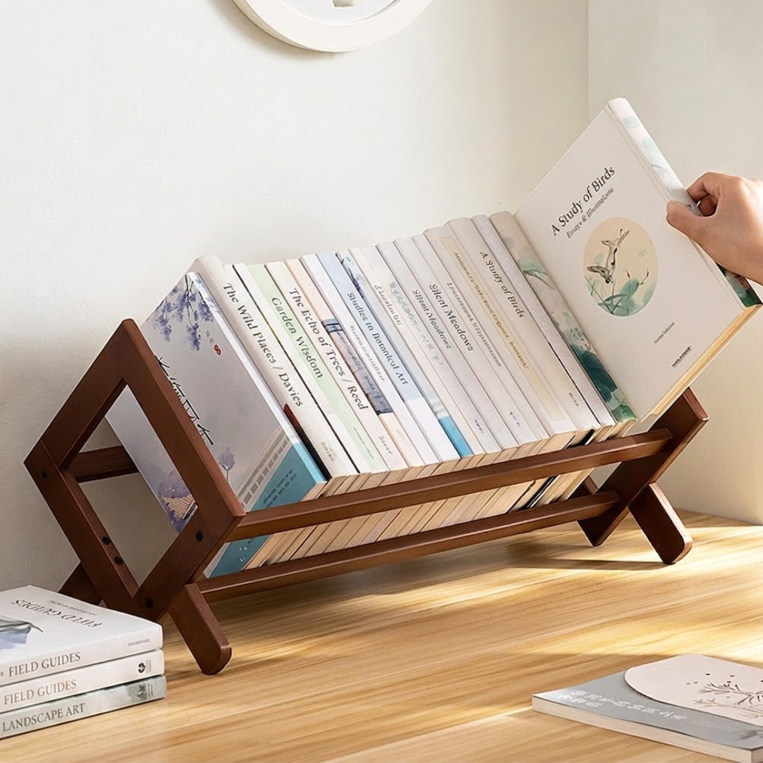 Stratum Desktop Organizer Rack – Bamboo Wood Tabletop Storage Shelf Home Office Decor Display Stand