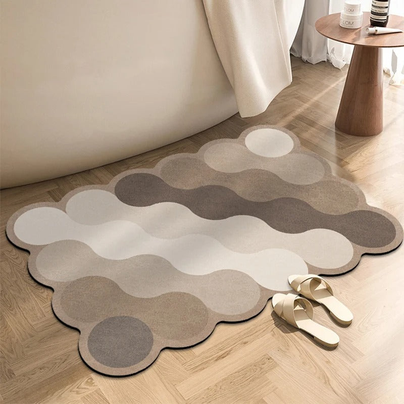 Ondula Wave Bath Mat – Quick Dry Diatomite Stone Shower Mat Non-Slip Absorbent Bathroom Floor