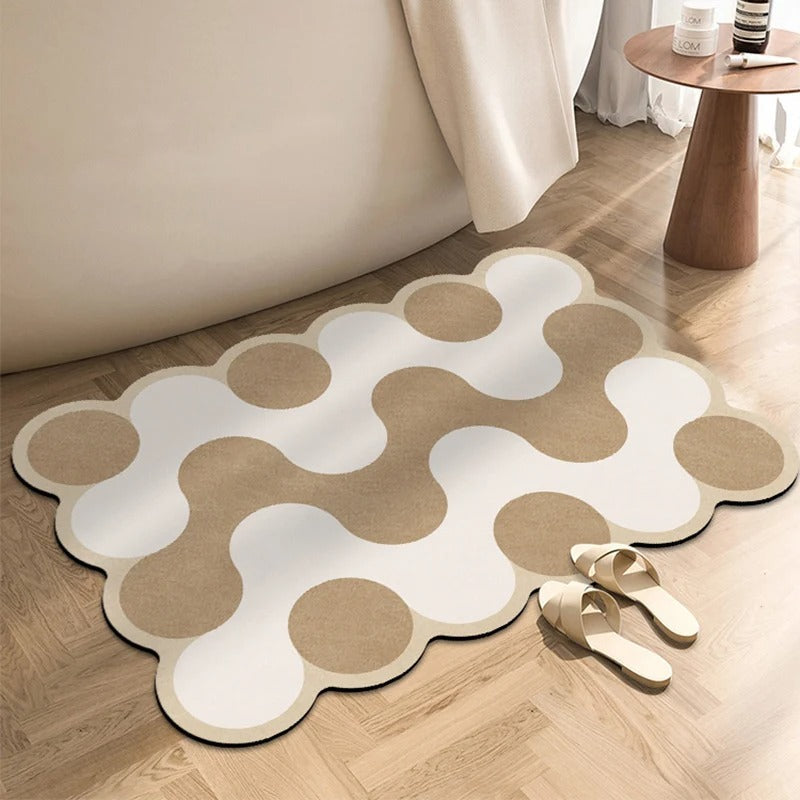 Ondula Wave Bath Mat – Quick Dry Diatomite Stone Shower Mat Non-Slip Absorbent Bathroom Floor