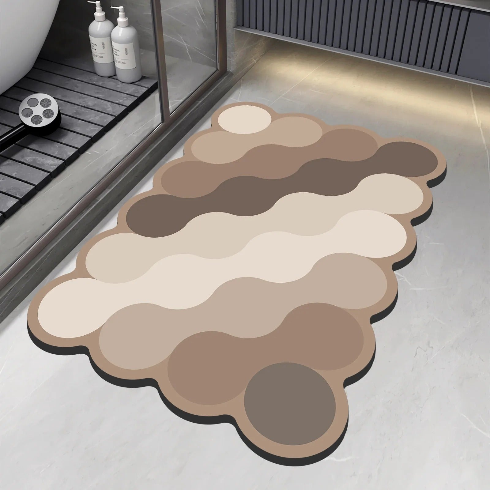 Ondula Wave Bath Mat – Quick Dry Diatomite Stone Shower Mat Non-Slip Absorbent Bathroom Floor