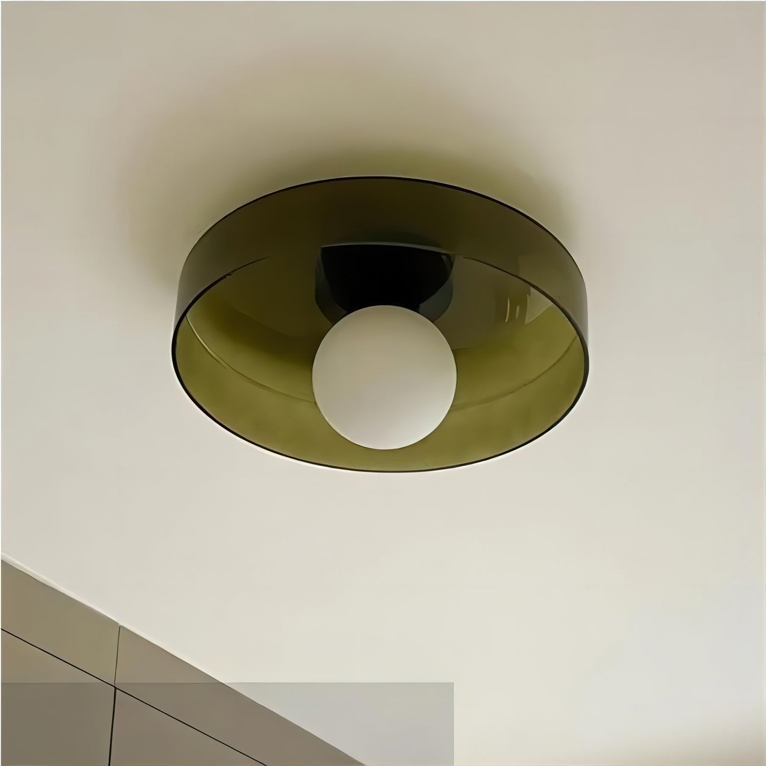 Glass Disc Flush Mount Ceiling Light – Modern Opal Globe Fixture