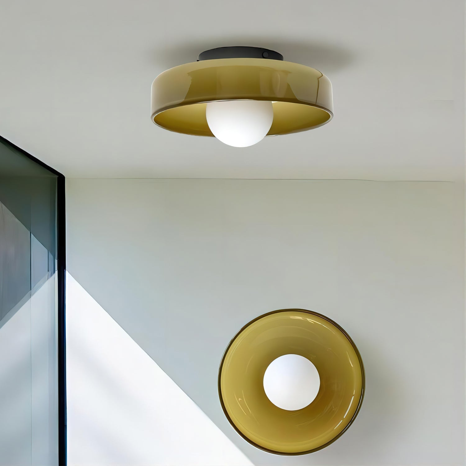 Glass Disc Flush Mount Ceiling Light – Modern Opal Globe Fixture