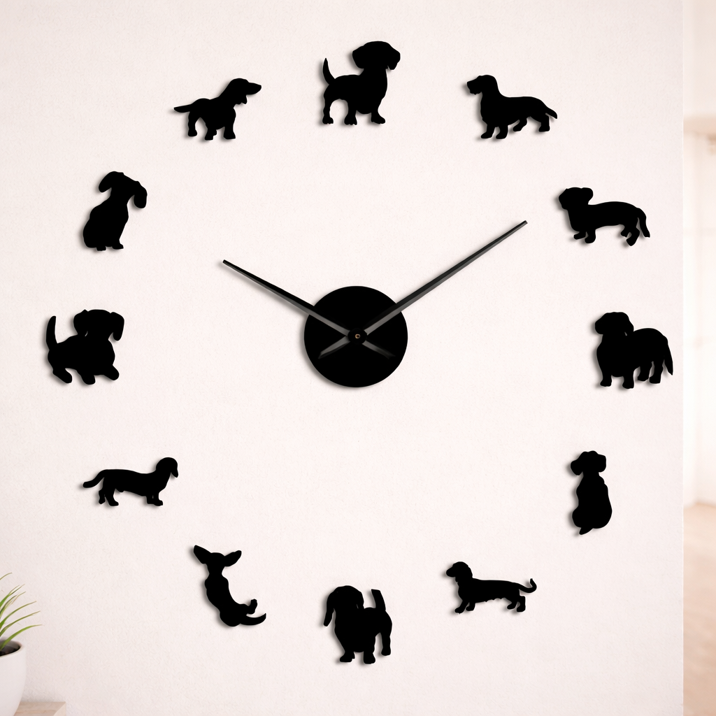 Daxley Dachshund Wall Clock – Large DIY Wall Clock Dog Silhouette Decorative Living Room Bedroom