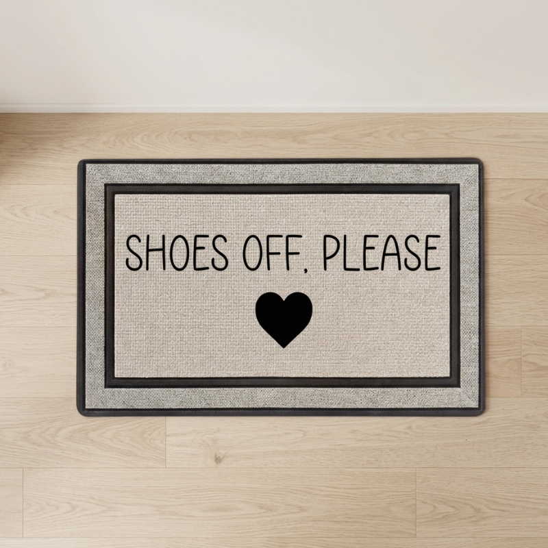 Cordell Entry Door Mat – Shoes Off Please Decorative Non-Slip Polyester Welcome Mat Indoor Outdoor