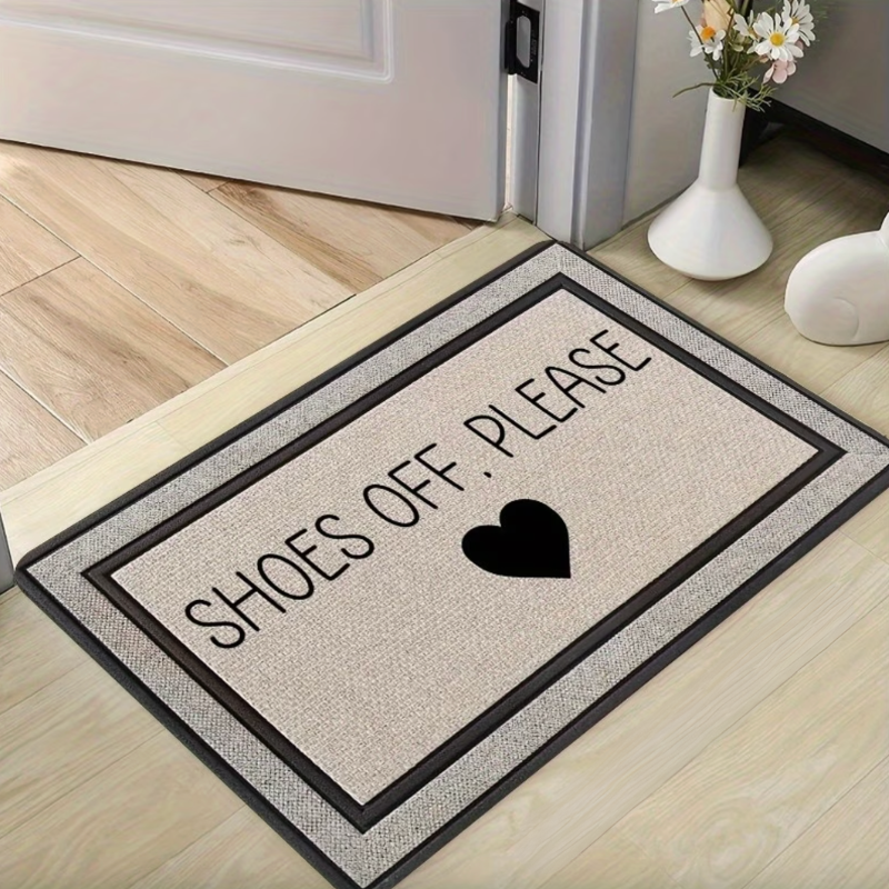 Cordell Entry Door Mat – Shoes Off Please Decorative Non-Slip Polyester Welcome Mat Indoor Outdoor