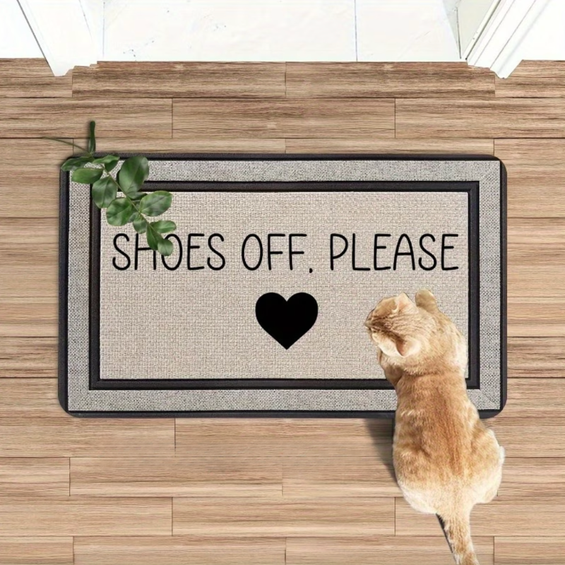 Cordell Entry Door Mat – Shoes Off Please Decorative Non-Slip Polyester Welcome Mat Indoor Outdoor