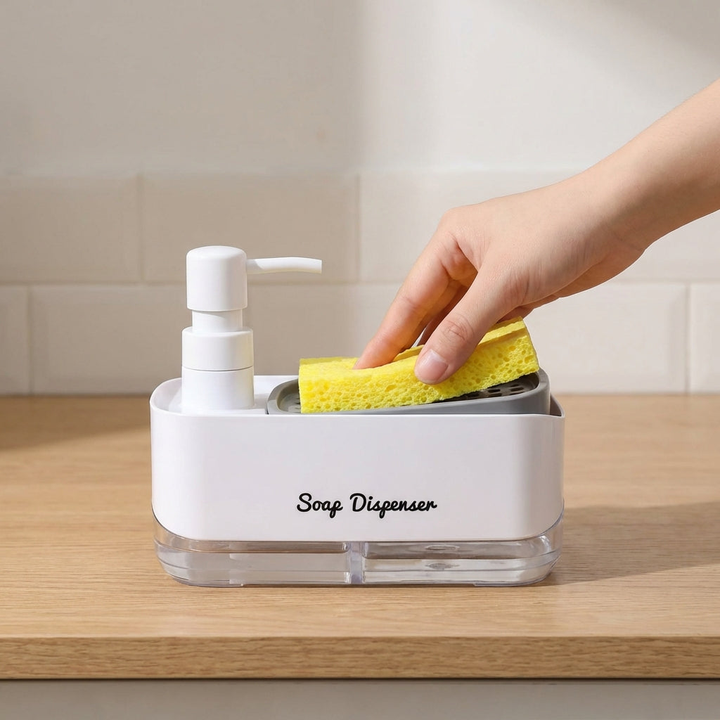 Cleario Dual Soap Dispenser – Kitchen Sink Caddy Organizer Sponge Holder Pump Countertop Bathroom