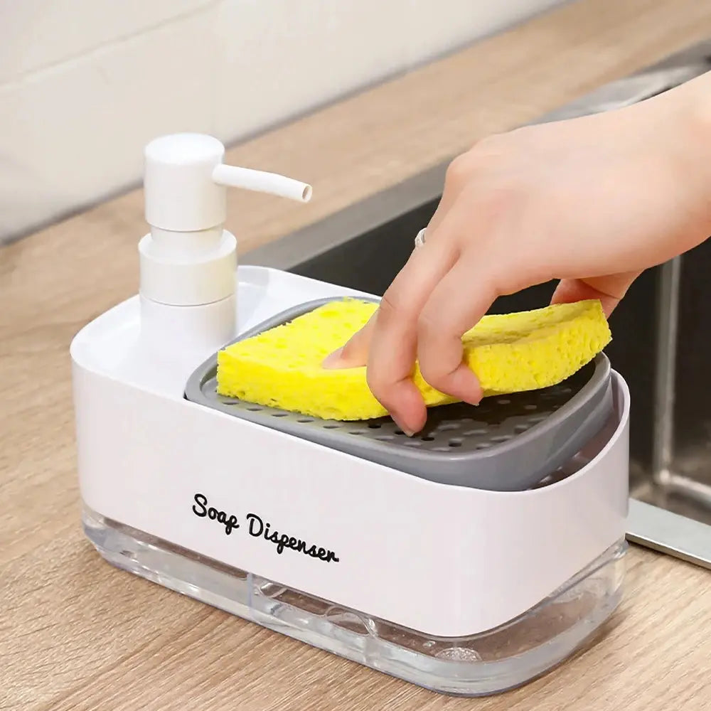 Cleario Dual Soap Dispenser – Kitchen Sink Caddy Organizer Sponge Holder Pump Countertop Bathroom